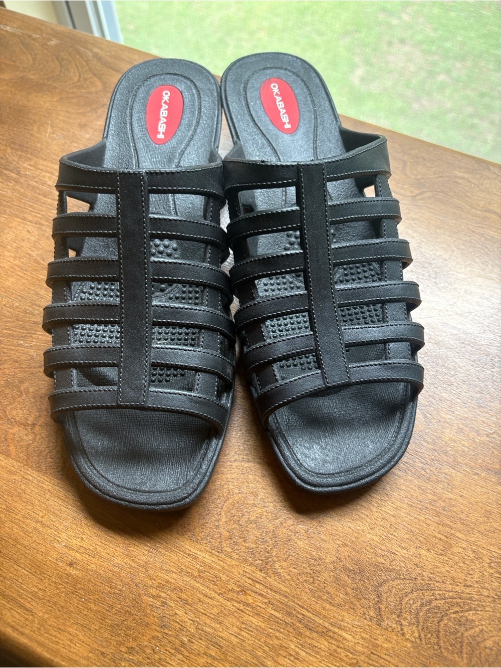 Okabashi Black Women's Wedge Strappy Slide Sandals size L NWOT - Picture 6 of 10